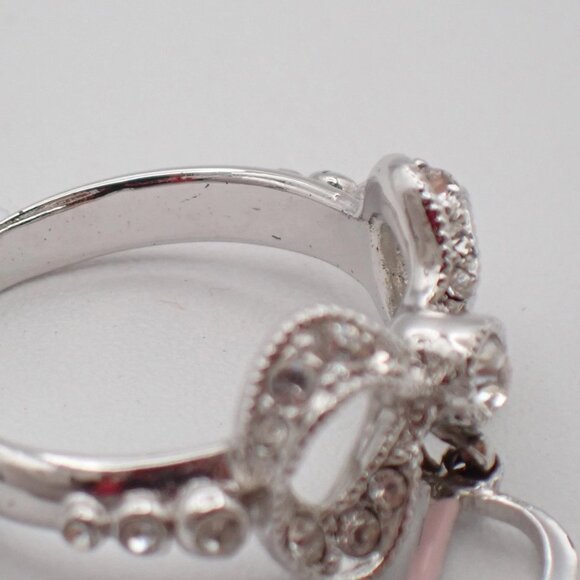 Dior Logo Rhinestone Bow Ring Silver Plated Accessory 09EF811 - Picture 9 of 15